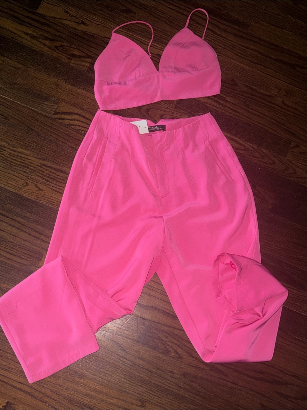 Bright Pink High-Waist Trousers with Matching Bralette